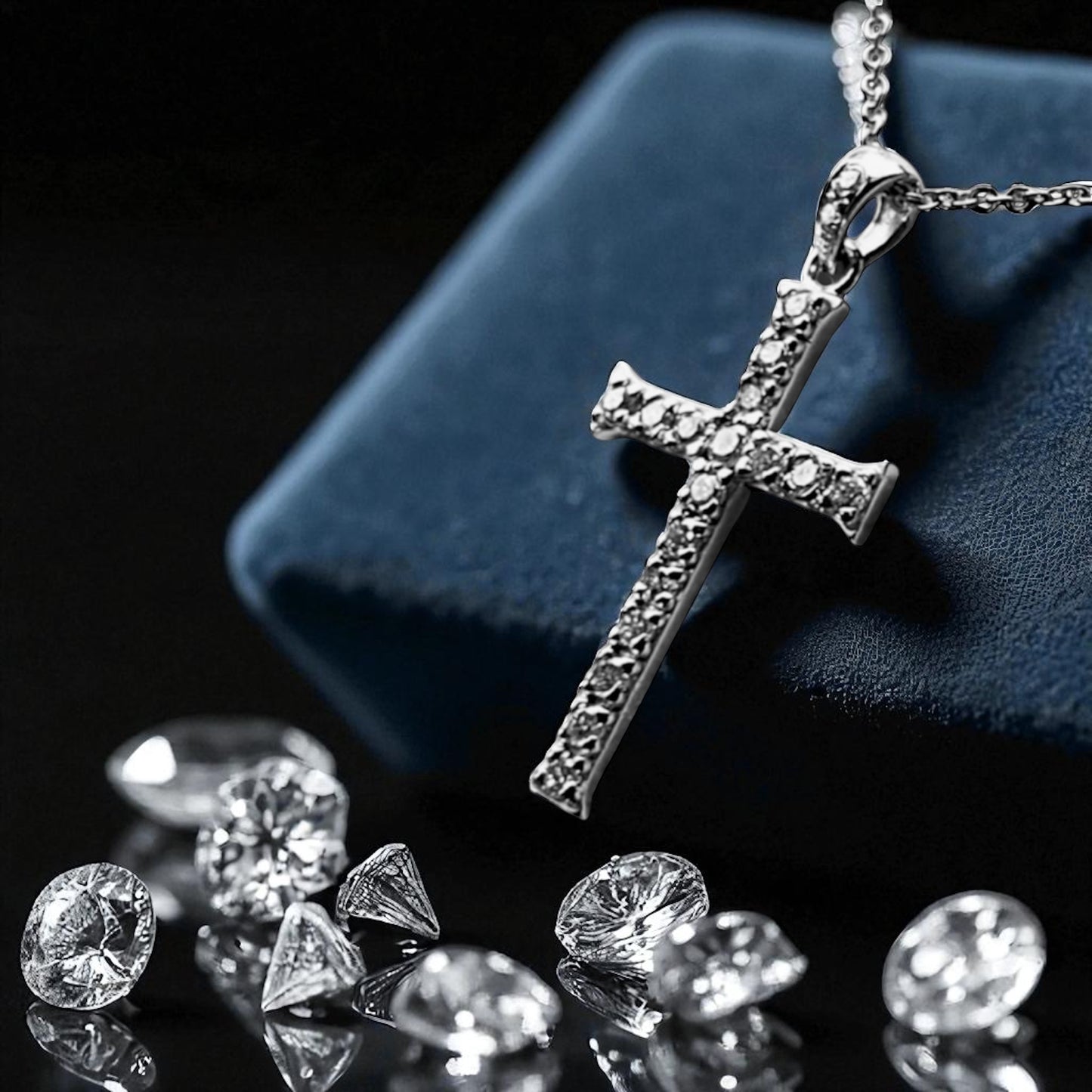 18K White Gold Diamonds Cross Pendant